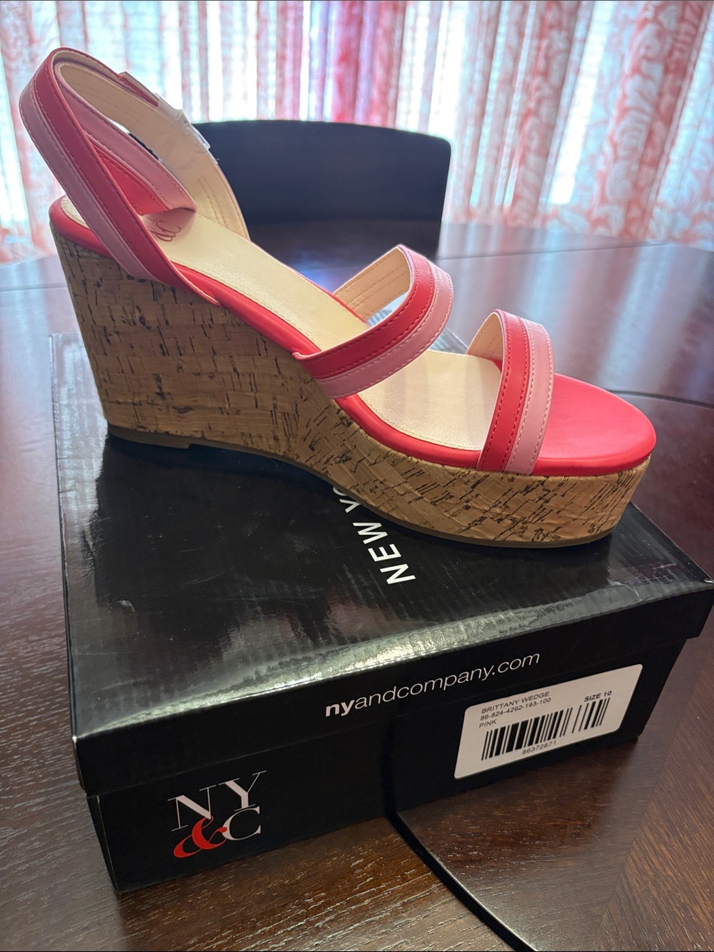 New York & Company Pink Cork Wedge Sandals